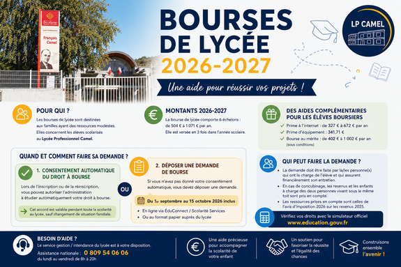 bourses de lycée 2026-2027 lp camel
